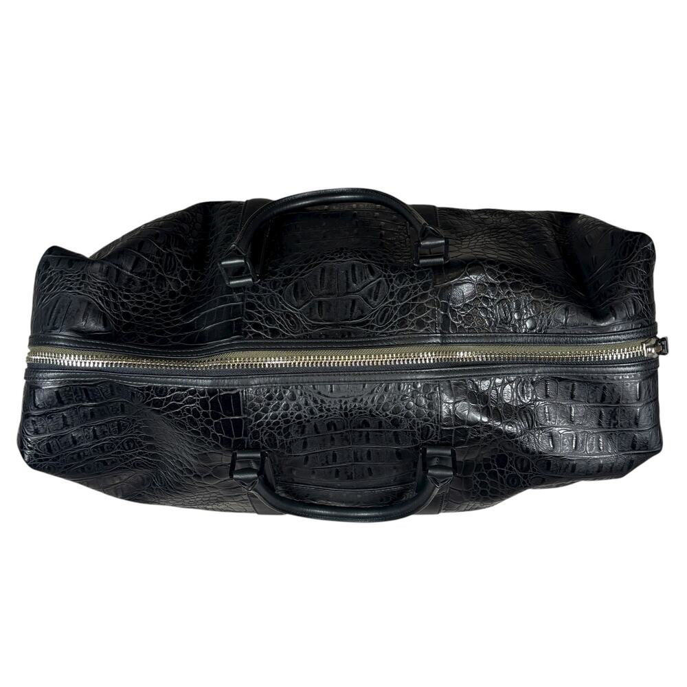 BEN MINKOFF ALLIGATOR PATTERN LEATHER LARGE DUFFEL BAG IN BLACK - Picture 3 of 9